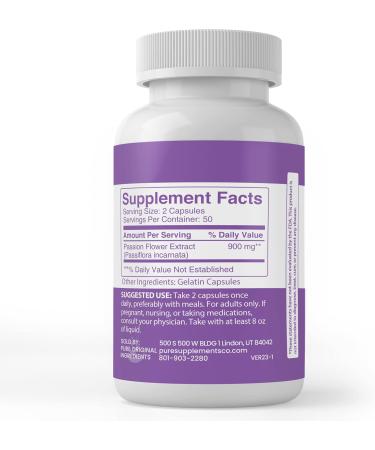 PURE ORIGINAL INGREDIENTS Passion Flower Extract (100 Capsules) Always Pure No Additives or Fillers Lab Verified 100 Count (Pack of 1) - Buy Online on GoSupps.com