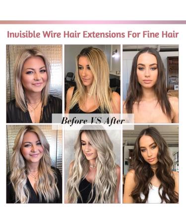 20 Inch Synthetic Wavy Transparent Invisible Wire Hair Extensions in Brown with Dark Root for Women - Buy Online on GoSupps.com