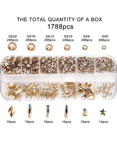 1788 Pieces Flatback Rhinestones for Crafts Nail Gems Gemstones Crystals Jewels Craft Glass Diamonds Stones Bling Bedazzler Kit with Tweezers and Picking Pen 12 Colors (Champagne) - Buy Online on GoSupps.com