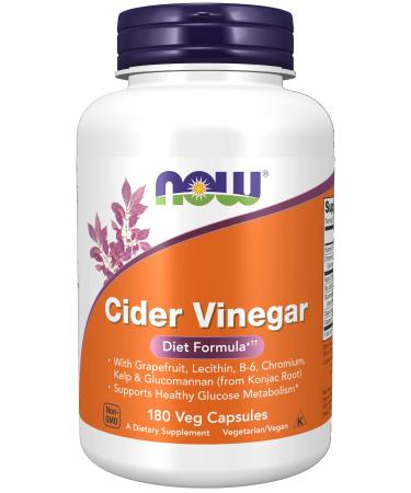 NOW Supplements, Cider Vinegar, with Grapefruit, Lecithin, B-6, Chromium, Kelp & Glucomannan (from Konjac Root), 180 Veg Capsules
