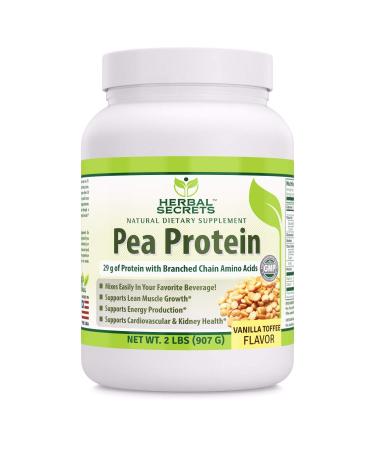 Herbal Secrets Pea Protein Powder Vanilla Toffee Flavor 2 lbs (Non-GMO) -Supports Energy Production and Muscle Growth - Promotes Heart and Kidney Function*