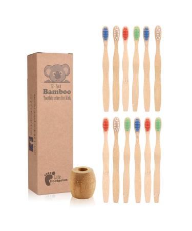 Kids Bamboo Toothbrushes - 12 Pack |BPA Free Soft Bristles Toothbrushes | Eco-Friendly Natural Bamboo Toothbrush Set | Biodegradable Compostable Wooden Eco Friendly by Little Footprint 13 Piece Set
