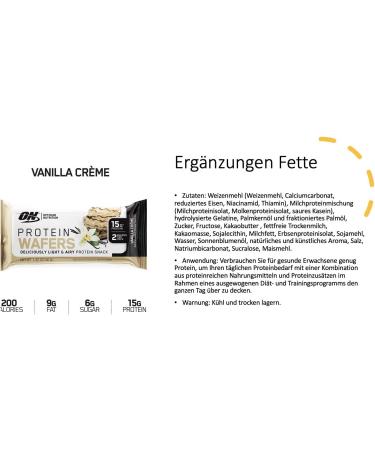 Optimum Nutrition Protein Wafers Vanilla Creme - 9 Pack (1.42 oz Each) | High Protein Snack - Buy Online on GoSupps.com