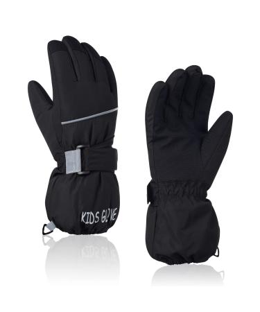Durio Kids Snow Gloves for Girls Boys Waterproof Winter Gloves for Kids Ski Gloves Toddler Snow Gloves 7-10 Years Black