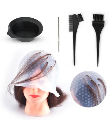 5 Pcs Highlighting Cap Kit Silicone Highlight Hair Hairdressing Tools with Hook Needles Hair Dye Comb Hair Dye Brushes Bowl Frosting and Tipping Cap Hair Frosting Cap for Women Girls Dyeing Hair