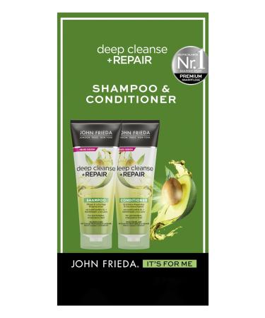 John Frieda Deep Cleanse & Repair Set – Shampoo, 250 ml & Conditioner, 250 ml – Hair type: damaged, damaged – Immediate care & regeneration – With nourishing avocado