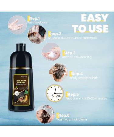 KAISASA Dark Brown 3-in-1 Hair Dye Shampoo for Gray Coverage - Herbal Ingredients - Women & Men - Semi-Permanent - Ammonia-Free (17.6 FL OZ) - Buy Online on GoSupps.com