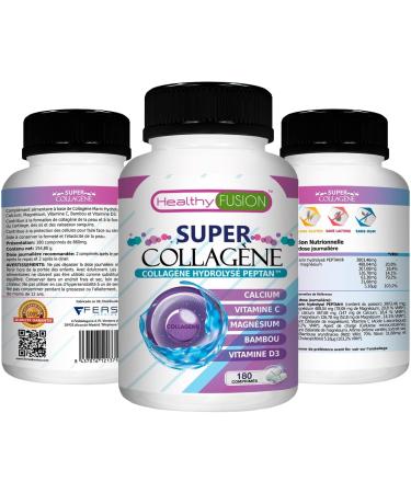 Hydrolyzed Marine Collagen + Bamboo + Magnesium + Calcium + Vitamins C and D3 | Hydrolyzed Collagen Peptan | For Health & Care of Joints Muscles & Bones | 180 Tablets - Buy Online on GoSupps.com