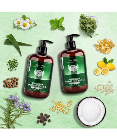 Natural Mint Beard Wash & Conditioner Kit (17oz) - Father's Day Gifts for Men - Beard Shampoo Set with Oil for Cleanse, Smooth & Strengthen - Buy Online on GoSupps.com