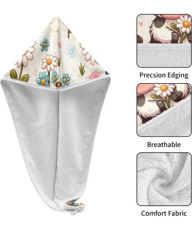 Cow and Daisy Flower Hair Towel 2 Pack | Super Absorbent Quick Dry Hair Turbans for Women & Girls - Buy Online on GoSupps.com