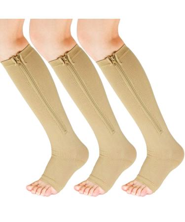 Minghe Zipper Medical Compression Stockings for Women and Men - Knee High Support Stockings 3 Pair