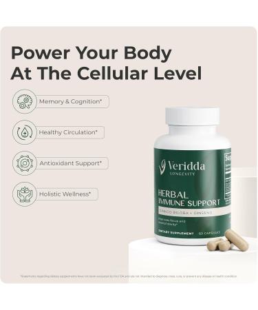 Veridda Longevity Ginkgo Biloba and Red Asian Ginseng Extract Capsules Herbal Immune Support Supplement - Buy Online on GoSupps.com