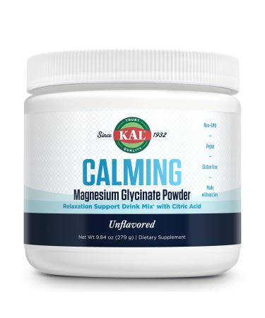 KAL Calming Magnesium Glycinate Powder Plus Citric Acid - Unflavored - Nervous System Bone and Relaxation Support Drink Mix - No Sugar - 60-Day Guarantee 40 Servings 8.5 OZ