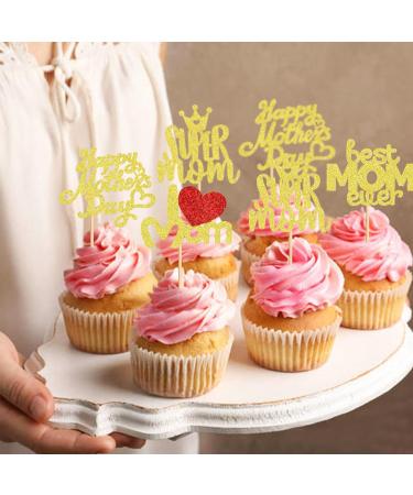 Keaziu 24 Pack Happy Mothers Day Cupcake Toppers Butterfly Best Mom Cupcake Picks Mom's Theme Happy Mother's Day Women Birthday Party Cake Decorations Supplies heart - Buy Online on GoSupps.com
