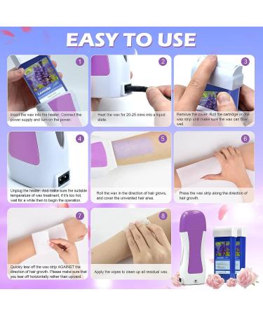 Seopri Roll on Wax Kit â€“ Hair Removal Waxing Kit with Lavender Cartridges & 100 Strips for Sensitive Skin - Buy Online on GoSupps.com