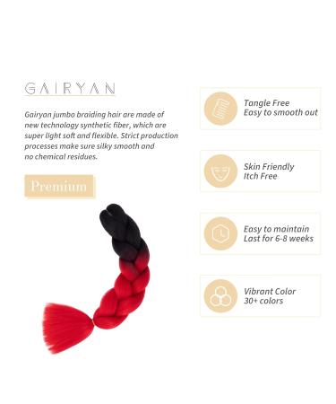Gairyan Jumbo Braids Extensions - 100g 60cm Ombre Synthetic Braiding Hair for Box Crochet Braids (Black/Red) - Buy Online on GoSupps.com