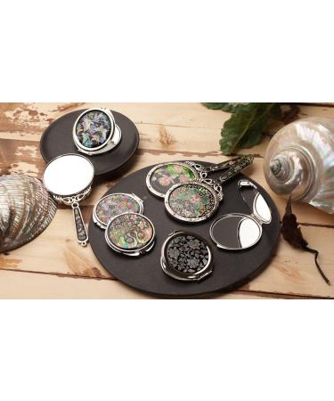 Mother of Pearl Peacock Pair and Flower Design Double Compact Magnifying Purse Mirror - Buy Online on GoSupps.com