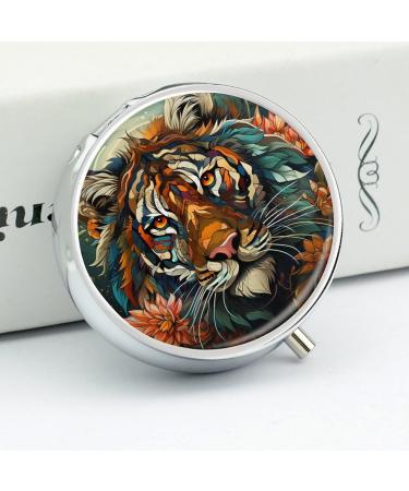 Small Travel Pill Case Round Metal Pill Box for Pocket Purse 3 Compartment Portable Pill Holder Mini Pill Organizer for Travel or Daily - Tiger - Buy Online on GoSupps.com