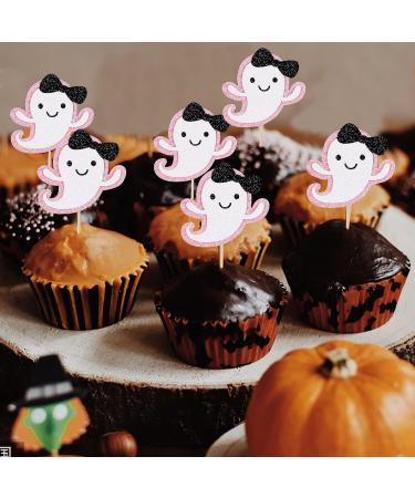 Pink and Black Glitter Ghost Cupcake Toppers- Ghost Decorations Pink and Black Halloween Party Decorations Halloween Baby Shower Cupcake Toppers Decor - Buy Online on GoSupps.com