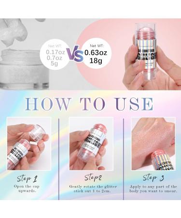  Prreal Body Glitter face glitter stick long-lasting glitter gel eyeshadow shimmer highlighter bronzer for rave makeup Halloween festival #01 silver - Buy Online on GoSupps.com