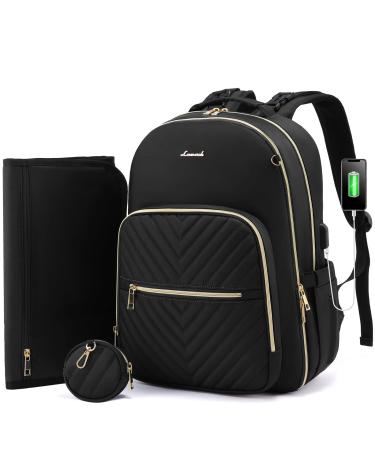 Diaper Bag Backpack, LOVEVOOK Quilted Baby Bag with Changing Pad & Pacifier Holder,Travel Diaper Bags with USB Charging Port Black - Buy Online on GoSupps.com