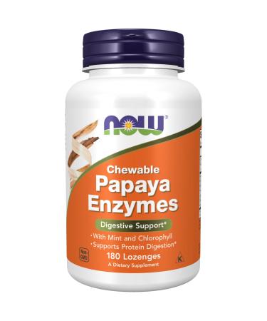 NOW Foods Supplements Papaya Enzyme with Mint and Chlorophyll Digestive Support* 180 Chewable Lozenges 180 Count (Pack of 1)
