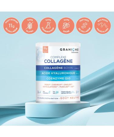 GRANIONS Complexe Collagene et Acide Hyaluronique - GRANIONS Collag ne N 1 en Pharmacies - Coenzyme Q10 + Vitamine C + Selenium - Action 6 en 1 - Poudre - Go t Neutre 21 Jours Complexe Collag ne en Poudre - Buy Online on GoSupps.com