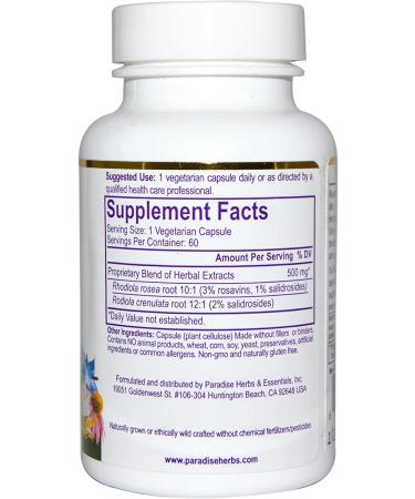 Paradise Herbs Dual Action Rhodiola - 60 Vegetarian Capsules for Stress Relief & Energy - Buy Online on GoSupps.com