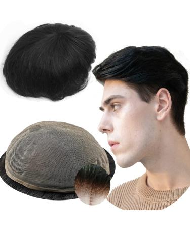 Real hair toupet for men yanahair smooth hair thin French tip bleached knot natural hairline wigs hair system European real hair toupet wig man (8x10 " #1 deep black) - Buy Online on GoSupps.com