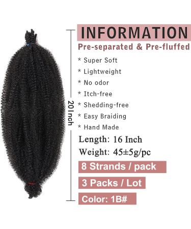 Xtrend 3 Packs 20 Inch Soft Springy Afro Twist Hair Pre-Separated Spring Twist Hair for Faux Locs Natural Black Marley Twist Crochet Braiding Hair Synthetic Hair Extensions for Black Women 1B# 20 Inch (Pack of 3) 1B# - Buy Online on GoSupps.com