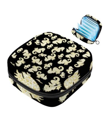 Women's napkin storage bag golden seahorse pattern menstrual cup portable women's bandages storage bags female menstruation first period bag
