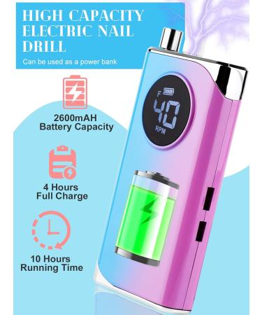 Kalolary Nail Drill 40000RPM Rechargeable Electric Nail Files Portable Nail Drill with 13 Drill Bits for Acrylic Nails Gel Professional Nail Tools for Manicure Pedicure Salon & Home Use - Buy Online on GoSupps.com