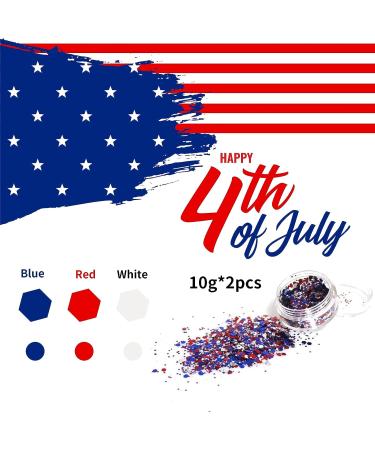 USA Patriotic Chunky Glitter Set - Red White Blue Mix, 20g (2 x 10g Jars) - Crafts, Nail Art, Face Glitter, Tumblers, 4th of July Decor - Buy Online on GoSupps.com