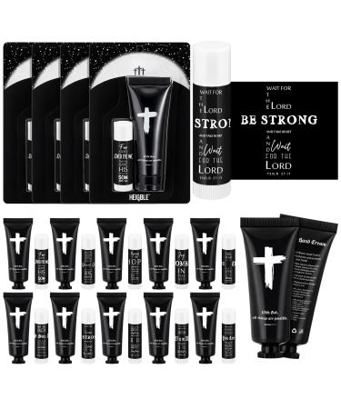 Heigble 20 Pcs Christian Hand Cream Lip Balm Gift Set Black Religious Bible Verse Cedar Scent Lip Moisturizer Bulk Easter Appreciation Gift for Men Coworker Team Sunday School Church Party Favor