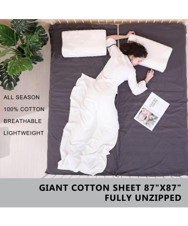 EXERMIL 100% Cotton Sleep Sack | All-Round Zipper | 87x43 Large Sheets for Traveling & Camping | Multifunctional Travel Sheets (Unzipped 87x87) | Lightweight | All Season Grey - Buy Online on GoSupps.com