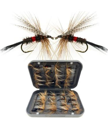 Qievcrme 24/127-Pieces Fly Fishing Files Kit #8-#16 Handmade Dry Wet Nymphs Streamers Fly Fishing Lures for Trout Salmon with Fly Box 24Pcs/Box(Single Style)