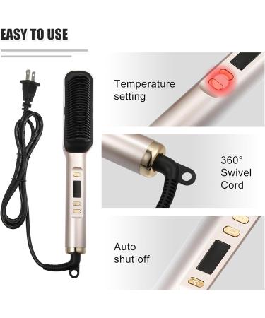 VOCOSTE Hair Straightener Brush - Fast Heating Anti-Scald Ceramic Hair Comb with 4 Temperature Settings | Ideal for Home & Travel | Champagne Color - Buy Online on GoSupps.com