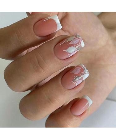 24pcs Summer Short False Nails Purple Gradient Glitter Fake Nail Tips Full Cover Wearable for Girl Full Cover Press On Nails W652