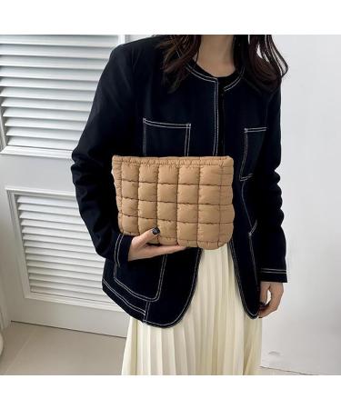 Stylish Puffy Quilted Makeup Bag | 2024 Fashion Travel Cosmetic Pouch - Large Clutch for Women & Girls in Black White Pink Brown - Buy Online on GoSupps.com
