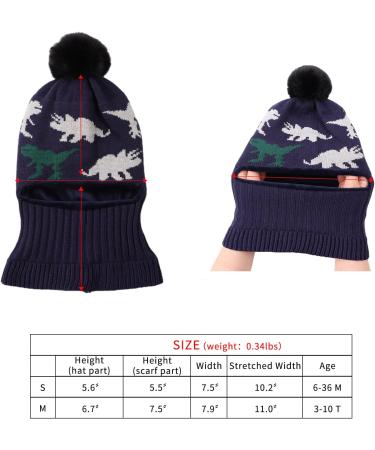 XIAOHAWANG Kids Winter Hood Hat with Earflaps and Fleece Lining - Navy Dinosaur Design | Ages 3-10 - Buy Online on GoSupps.com