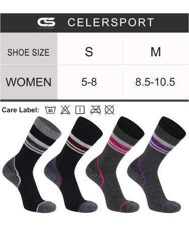 4 Pack Women's Merino Wool Hiking Socks - Cushioned & Warm Thermal Winter Boot Socks - Size 5-8 - Mixed Color Pack - Buy Online on GoSupps.com