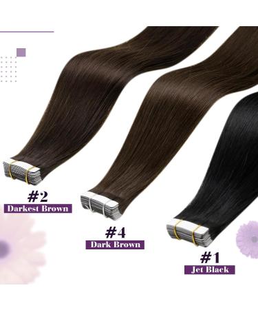LAAVOO Seamless Real Hair Extensions - Dark Brown 35cm Tape-In 25g 10 Pcs | Remy Human Hair Skin Weft - Buy Online on GoSupps.com
