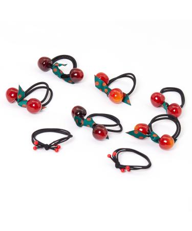 Girls Elastic Hair Ties  8pcs Cherry Hair Ties Hair Rope  Cherry Hair Rings  Hair Elastic Ponytail Holders  Elastic thick hair ties  Hair Accessories Hair Bands Hair Ties Band