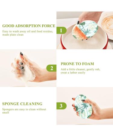 3-Pack Cleaning Kitchen Sponges Oval Tropical with Palm Tree and Leaves Kitchen Cellulose Dishwashing Wood Pulp Cotton - Buy Online on GoSupps.com
