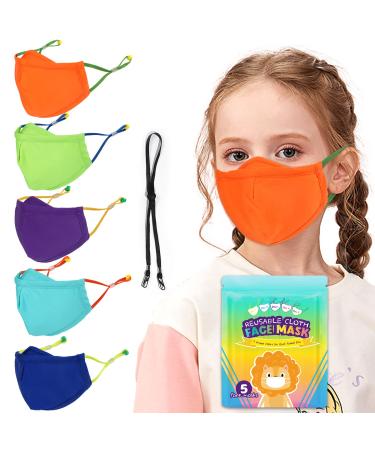 Kids Masks Reusable Washable Cotton Cloth Face Mask 3 Layers Breathable 3D Anti-Fog Design Girls Boys children Adjustable Ear Straps School Mask 5 PCS Multicolor