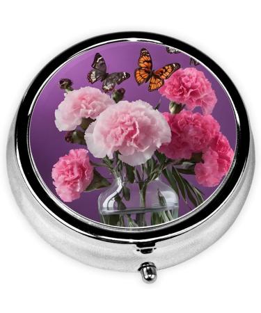Beautiful Purple Butterfly Floral Round Pill Box | 3 Compartment Travel Medicine Organizer | Decorative Portable Pill Case for Vitamins - Buy Online on GoSupps.com