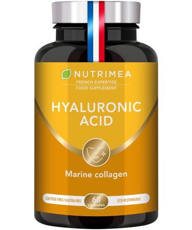 Hyaluronic Acid & Marine Collagen - Enriched with Vitamins A & C - Natural Anti-Wrinkle Restructure Skin Protect Joints and Anti-Aging - New Formula - Plant-Based Capsules - French Expertise