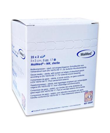 Sterile compresses 5x5 cm 50 pieces - bandage material mull compress 5x5 cm sterile 8 layers - wound insulation not adhesive - wound compresses for wound care blood tort and secretion 5 x 5 cm
