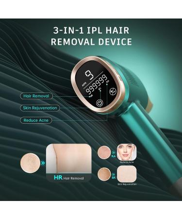 At-Home IPL Hair Removal Device for Women and Men - Laser Permanent Hair Removal - 999,999 Flashes - Gift Idea - Face, Arm, Leg, Whole Body Use - Green - Buy Online on GoSupps.com