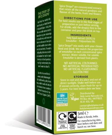 Holy Lama Spice Drops Tulsi Extract - Great Taste Award. Natural Cooking Ingredient. Savoury Thai Asian Salad Recipes 1 x 5ml Bottle Single 5ml - Buy Online on GoSupps.com